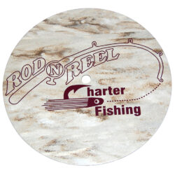 Corian Sandalwood Solid Surface Table Top with Custom Inlaid Logo and Umbrella Hole