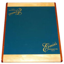Customers Logo on Blue Background with Maple and Mahogany Edge