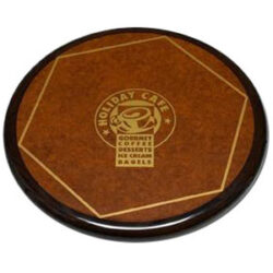 Digitally Printed Customers Logo on Laminate with Stained Oak Wood Edge