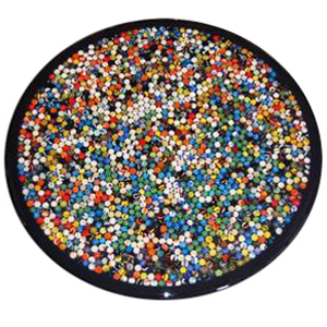 Marbles with Black Painted Wood Edge