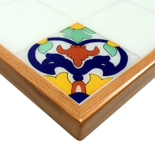 Red Oak Veneer Self-Edge Table with Digitally Printed Artwork provided by Customer