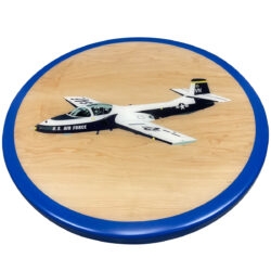Customer Supplied Artwork Digitally Printed on Maple Veneer with Dark Royal Blue Painted Wood Edge
