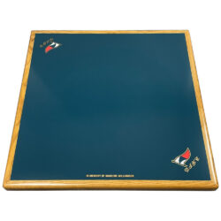 Solid Painted Inlay Table Top with Customer Logos, Ash Wood Edge and Custom Stain