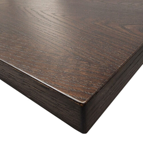 White Oak Veneer Overlay with 1-3/4” White Oak Wood Edge Table Top with Custom Stain to Match Cafelle, Matte Polyurethane Open Grain Finish