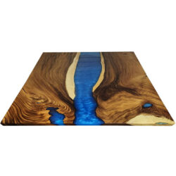 Live Edge Slab with Blue Epoxy Filled Resin