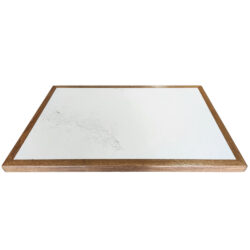 2CM Calacatta Nuvo Inlay with 1-1/4" x 1-1/2" Thick Red Oak Wood Edges with Custom Walnut Stain