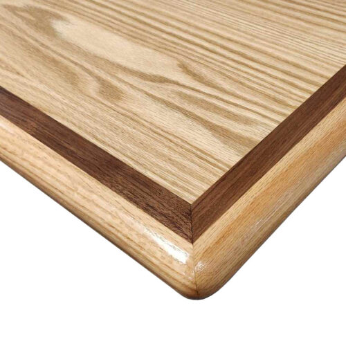 Red Oak Inlay with 1” Wide Walnut Accent-1” Wide Red Oak Wood Edge-Natural-NO Stain-Bullnose Edge Profile-UV Cured Finish