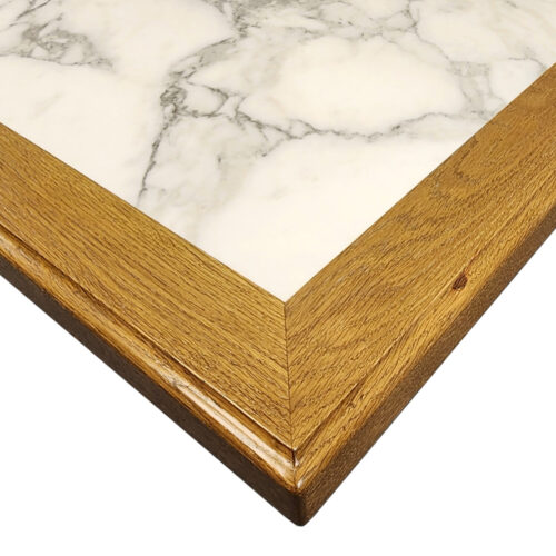 Daltile "Gypsum Calcatta" Inlay with 3" x 1-3/4" White Oak Edge